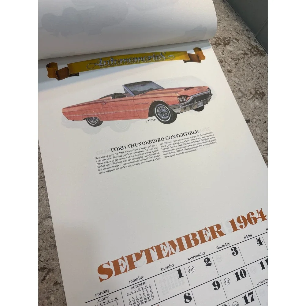 Automemories 1964 Classic Car Calendar Lincoln Mustang Thunderbird Barracuda